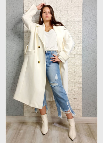 Молочное демисезонное Пальто двубортное Hot Fashion