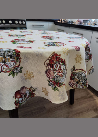 Новорічна скатертина на овальний стіл, святкова гобеленова овальна скатертина на стіл з золотим люрексом 160, 300 Maystat (306812361)