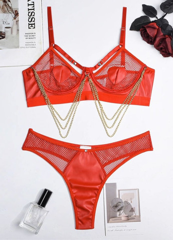 Червоний демісезонний сексуальний комплект, комплект сітка, еротична білизна, червоний комплект No Brand