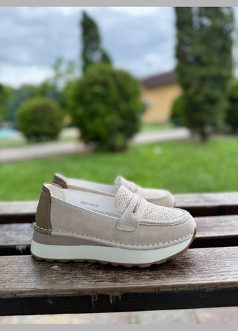 No Brand Жіночі лофери зручні шкіряні (1965) лофери бежевий з натуральна замша, — літо (336491808)