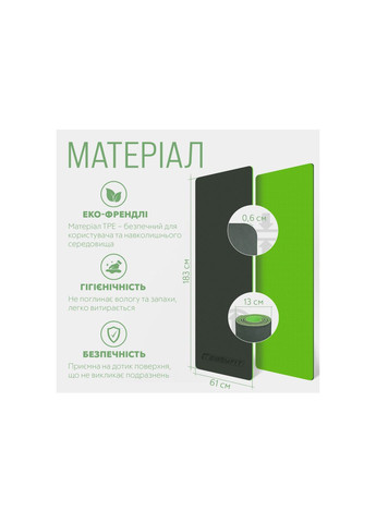 Килимок для фітнесу двошаровий з чохлом TPE+TC 6мм EF-1924s-BG Green EasyFit (325692315)