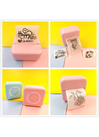 Портативний Bluetooth термопринтер 57×30 мм, з акумулятором, рожево-білий + 1 рулон термопаперу China (354827614)