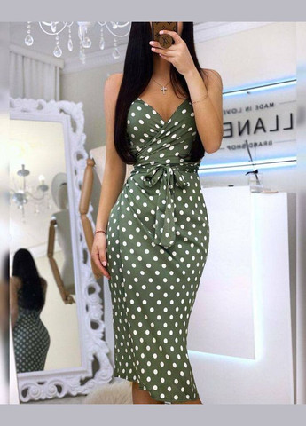 Оливковое (хаки) повседневный, кэжуал женское хаки платье No Brand в горошек