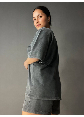 Костюм жіночий Pepper mint 25-01 варений тай-дай футболка та шорти оверсайз графіт Pepper&Mint (334098201)