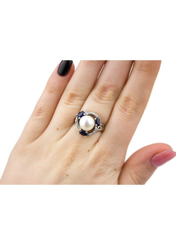Кольцо серебряное с сапфиром и жемчугом Калейдоскоп 1781/9р, размер No Brand (317577691)