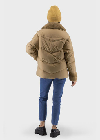 Бежева демісезонна жіноча класична куртка з норковим хутром для осені та зими bella bicchi (кемел, ), 44261 No Brand