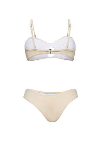 Бежевый летний купальник раздельный в рубчик с топом однотонный купальник с уплотненным лифом "нежная роза" No Brand