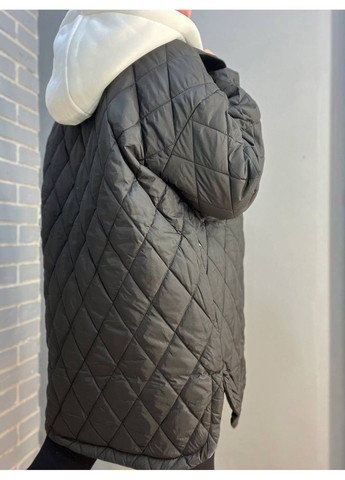 Черная демисезонная куртка женская 1870 длинная рубашка наложены карманы на кнопках трикотажный капюшон HAIZIYUAN