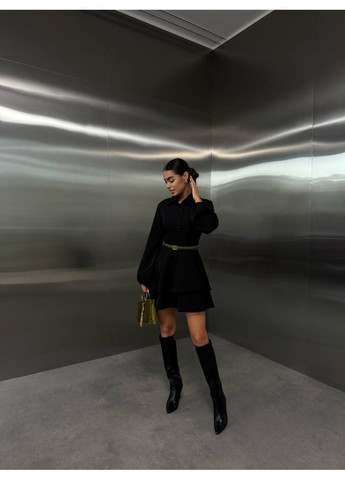 Чорна святковий, вечірня, ділова, кежуал жіноча сукня з воланами Style Point однотонна