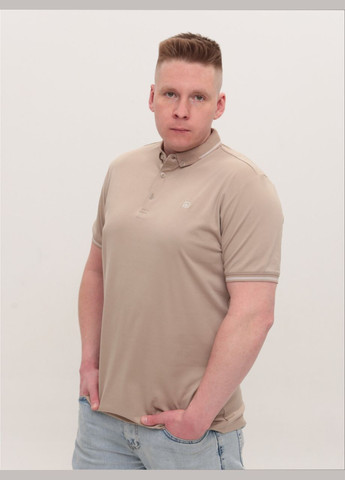 Бежевая футболка-поло мужское бежевое однотонное короткий рукав для мужчин MarcoStar однотонная