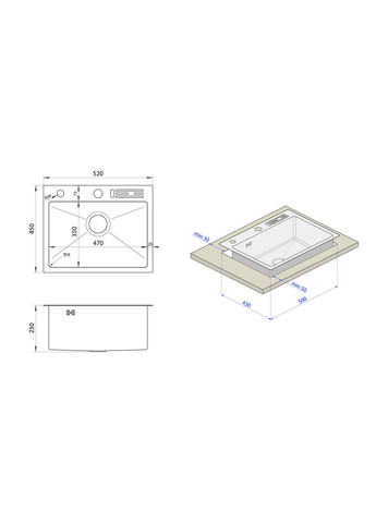Накладна мийка для кухні з нержавійки 45 см Nett NS-5245 (352730055)