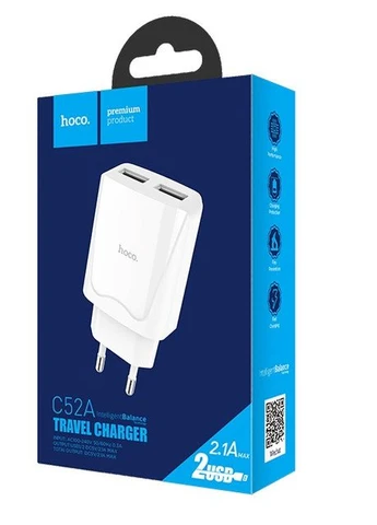 Зарядний пристрій для телефону на 2USB C52A |2USB, 2.1 A| Білий Hoco (337351867)