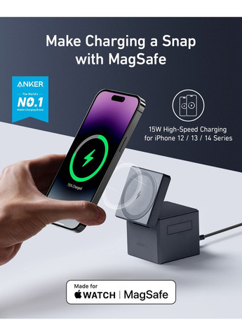 Бездротовий зарядний пристрій MagGo Wireless Charging Station 15W 3-in-1 Cube Black (7089459) Anker (360398494)