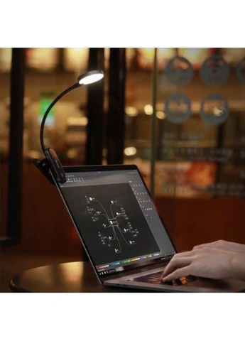 Міні лампа-прищіпка з акумулятором Comfort Mini Clip Lamp 350 мА·ч 3 режими Гнучкість 360° Чорний Baseus (355873277)