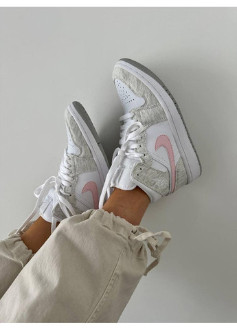 КРОССОВКИ ЖЕНСКИЕ NIKE AIR JORDAN 1 MID HEATHER GREY PINK НАЙК АИР ДЖОРДАН No Brand розовые демисезоны (367115128)