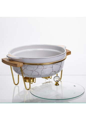 Мармит фарфоровый настольный круглый 1.3 (л) с подогревом Белый мрамор LC-711 Yiwu (369673548)