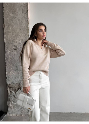 Світло-бежевий демісезонний жіночій светр-поло KaraMix