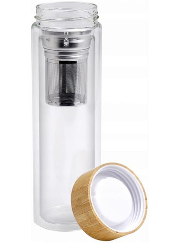 Пляшка (термо) скляна 450мл із заварником та подвійними стінками, бамбукова кришка Kamille (372174248)