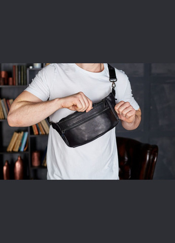 Черная мужская бананка из натуральной гладкой кожи с двумя отделениями и наружными карманами. Tiding Bag (298571640)