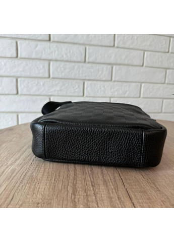 Чоловіча сумка-планшетка чорна з тисненням клітина натуральна шкіра ProDobro (363259278)