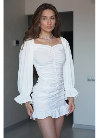 Молочное повседневный платье женское с открытыми плечами Україна однотонное