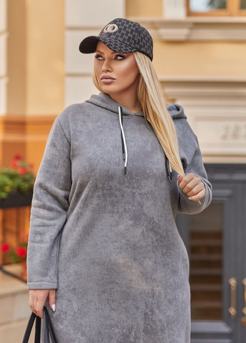 Сіра спортивна, повсякденний, кежуал сукня-худі на флісі сукня-худі No Brand однотонна