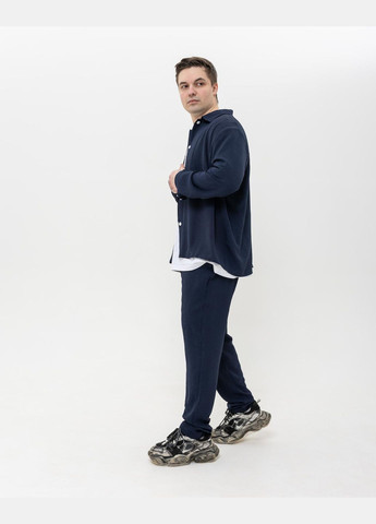 Темно-синій демісезонний костюм чоловічий сорочка-штани з сорочкою, брючний No Brand