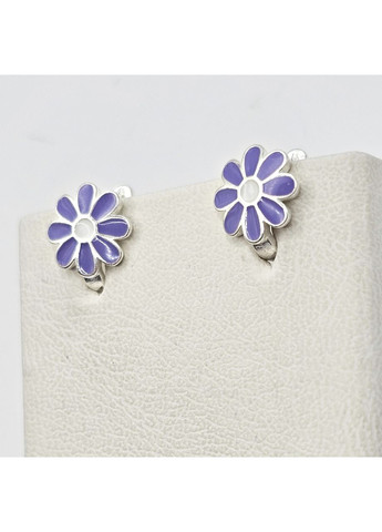 Серьги серебряные с ювелирной фиолетовой эмалью "Ромашки" 1,7 г No Brand (369736738)