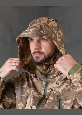 Тактична куртка демісезонна SoftShell на флісі піксель No Brand (307084043)