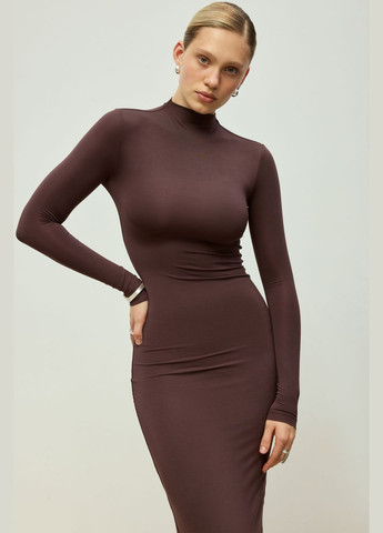 Темно-коричневое платье макси эластичное tall шоколадный 756-1 Papaya