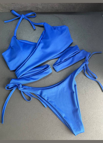 Синий летний раздельный женский купальник с завязками. раздельный Україна