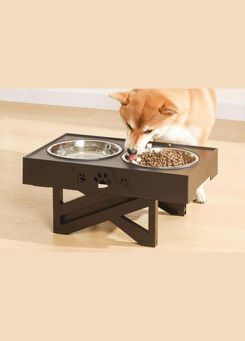 Двойная миска для собак 2 х 1.3L на подставке с регулируемой высотой, Черный Els Pet (299915461)