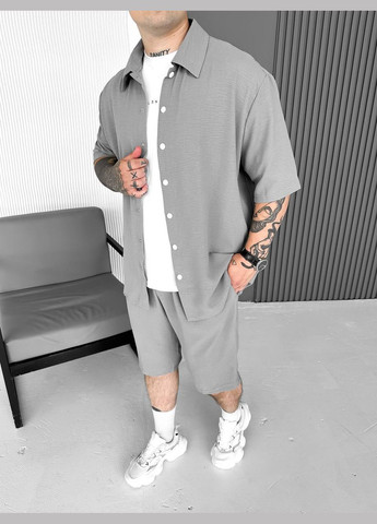 Сірий літній костюм шорти і сорочка (креп) з сорочкою, з шортами Україна