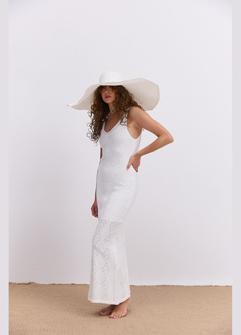 Молочна довга літня сукня з ажурної в`язки світло-рожева з молочною підкладкою Arjen