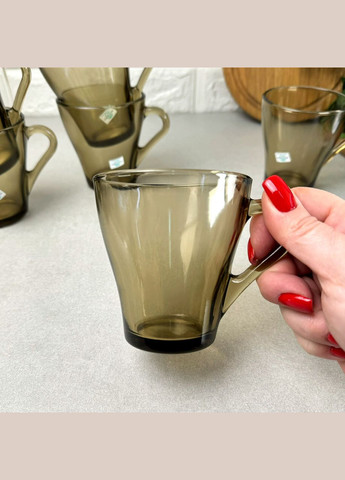 Набір скляних коричневих чашок 6 шт 280 мл Грація Mazhura (303211470)