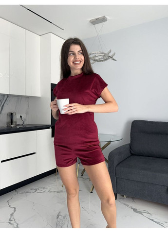 Бордовая всесезон велюровый домашний комплект тройка Fashion