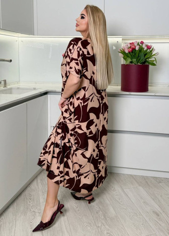 Коричневое повседневный платье меди свободного кроя с ярким принтом Allthings с цветочным принтом