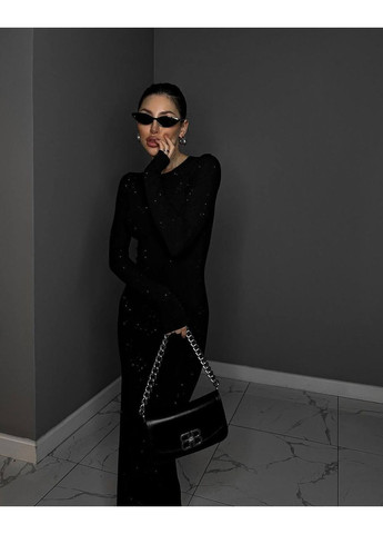 Черное праздничный, вечернее, кэжуал изысканное вечернее платье с удлиненным силуэтом и легким сиянием No Brand однотонное