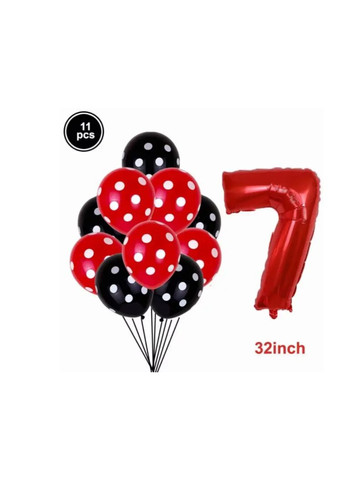 Шарики Леди Баг и шарик цифра 7 11 штук 32 дюйма красно-черный Jannet кулька (337339676)