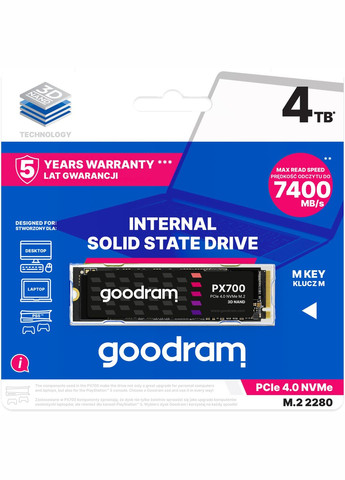 SSD 4Tb PX700 M.2 2280 PCIe NVMe Gen 4x4 3D NAND, Retail Goodram (314747189)