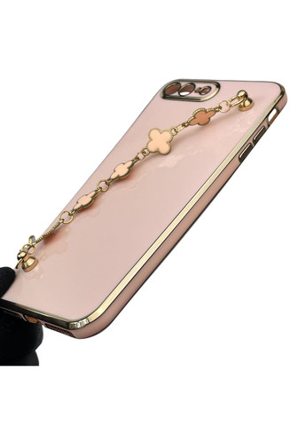 Чехол для телефона iPhone 8 Plus женский с ремешком и украшениями и золотой окантовкой на айфон 8 плюс пудровый gs1 Apple (366232649)