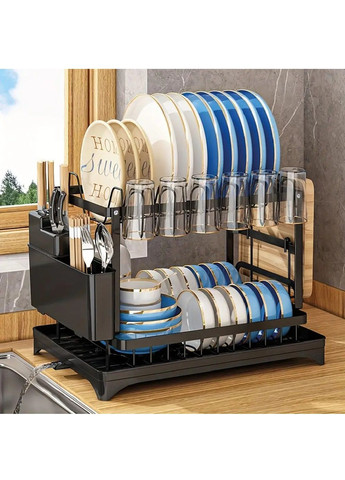 Двох'ярусна настільна сушарка органайзер тримач для зберігання посуду кухонного приладдя 42х33х29 см (480920-Prob) Unbranded (347729769)