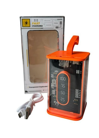 Портативный повербанк Power Bank с прозрачным корпусом и LED-индикацией заряда 20000 mAh Оранжевый (2104618816) No Brand (370606366)