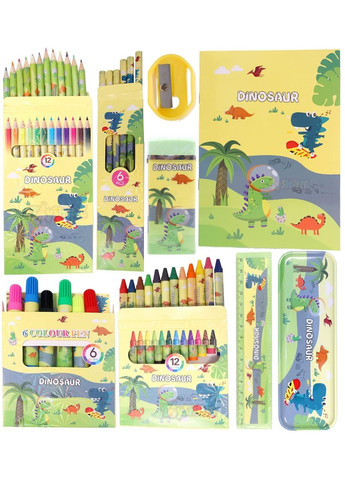 Набор для творчества и рисования "Динозавры" подарочный набор канцелярии для детей пенал, карандаши, маркеры No Brand (354829457)