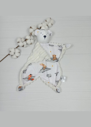 Комплект для малюка: пелюшка, комфортер, гризунок a.l.babybox Звірі в літаку Білий No Brand (308379628)