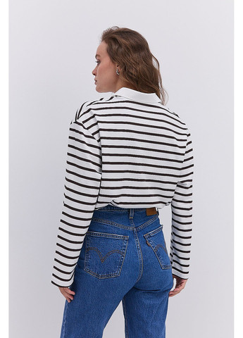 Лонгслив с воротником поло молочный в коричневую полоску Arjen (364967636)