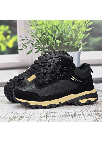 Черные зимние ботинки мужские зимние черные спортивного типа меховые KMB