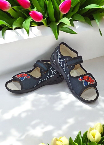 Черные детские открытые тапочки для мальчика ортопедические текстильные босоножки Waldi