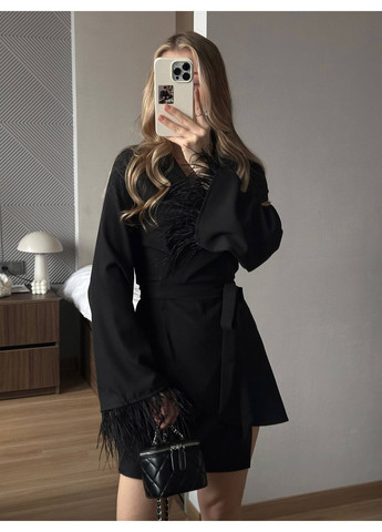 Чорна повсякденний, вечірня, ділова, кежуал жіноча сукня на запах No Brand однотонна