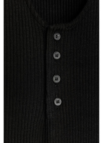 Черное рубчатое платье средней длины с пуговицами Zara